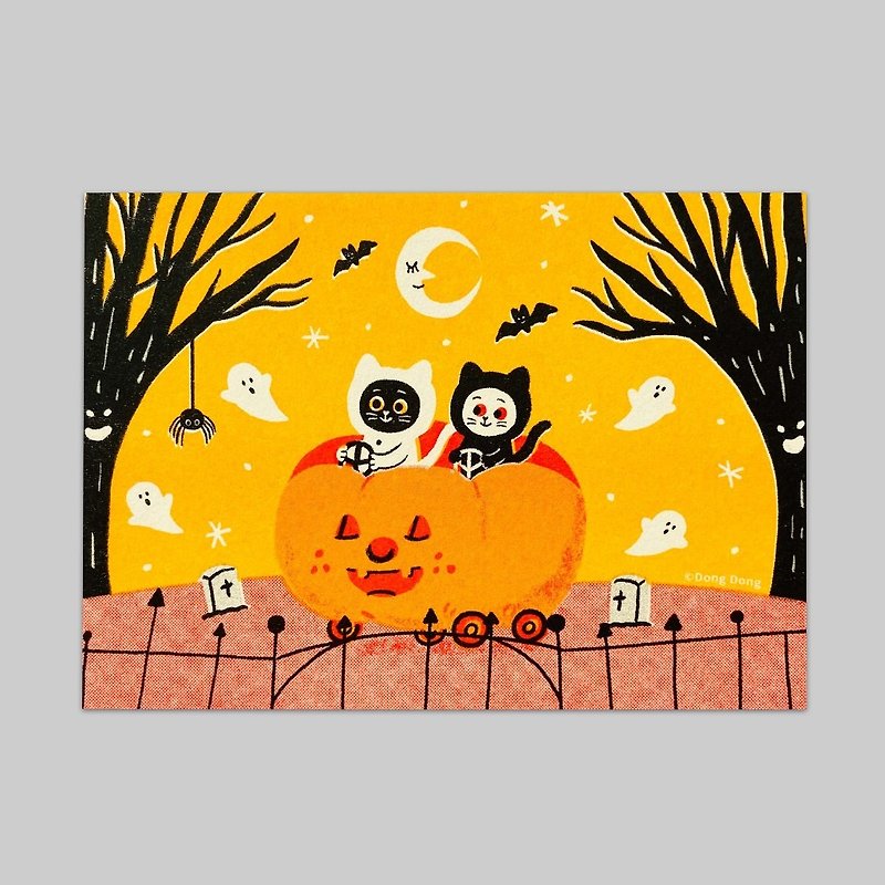 Black and white cat Halloween/perforated printed postcard/ポストカード - Cards & Postcards - Paper Multicolor