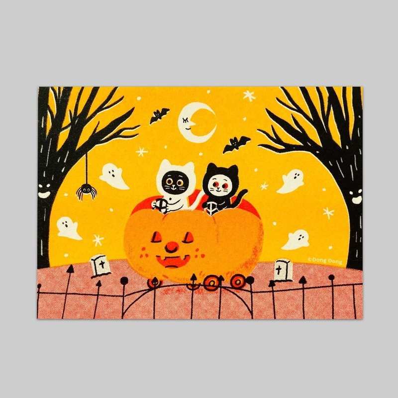 Black and white cat Halloween/perforated printed postcard/ポストカード - การ์ด/โปสการ์ด - กระดาษ หลากหลายสี