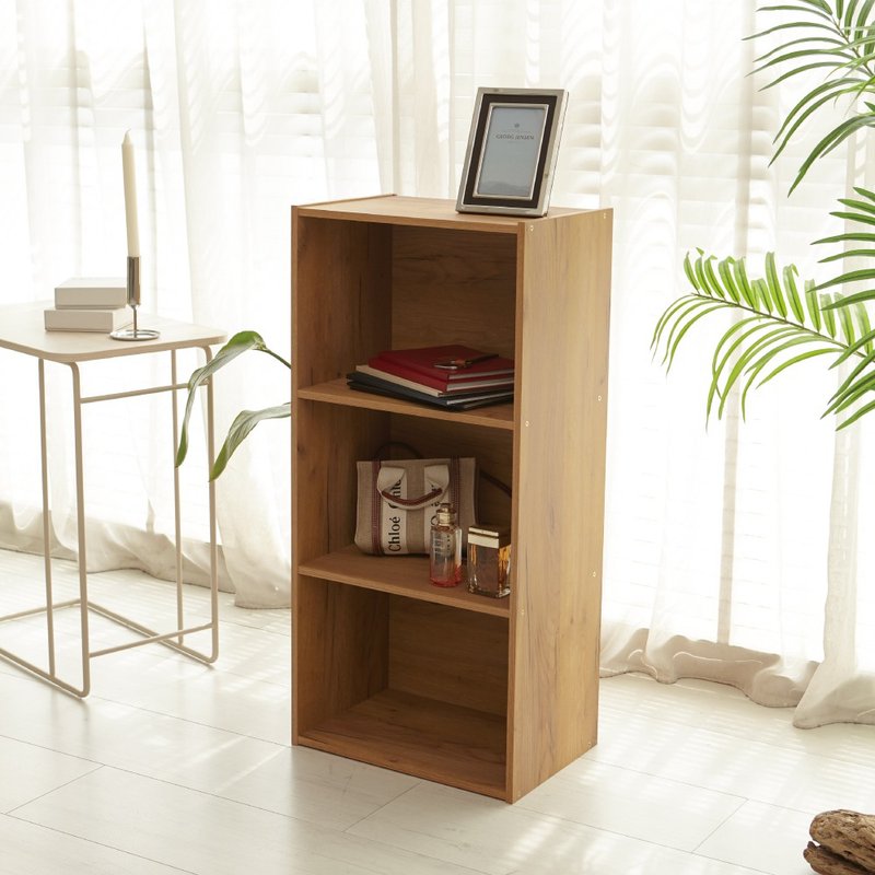 MIT Japanese simple three-layer storage cabinet (gold oak color) - Bookshelves - Wood Brown