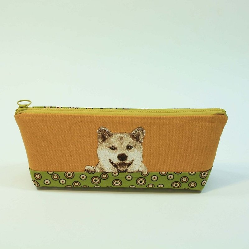 刺繡 筆袋04-柴犬 - 鉛筆盒/筆袋 - 棉．麻 綠色