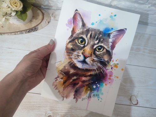 原画#3841　猫　モナコ　海　水彩画　ドローイング　インテリア　絵　アート 花 水彩画「猫」原画 絵画 Mayumi 通販 10097650｜Creema(クリーマ)