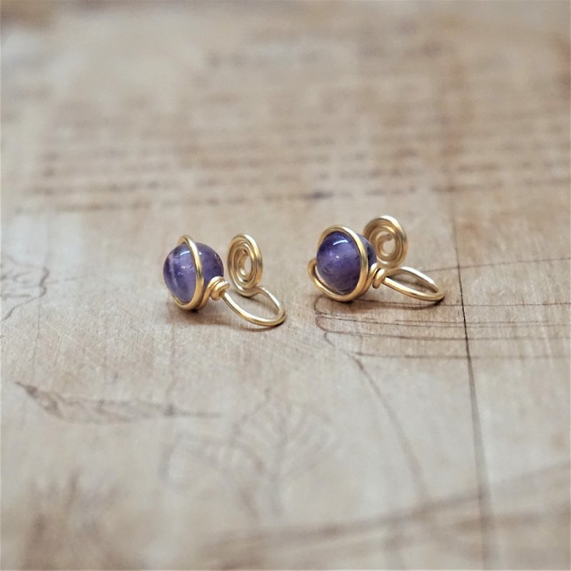 Gold wire frame Clip-On-Amethyst ---- 6mm Amethyst (There are also ear pins) - Earrings & Clip-ons - Semi-Precious Stones Purple