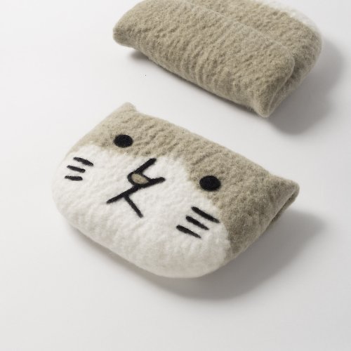 眼鏡貓先生 MikanSan 羊毛氈磁扣零錢包 - 麵茶 全手工 原創設計