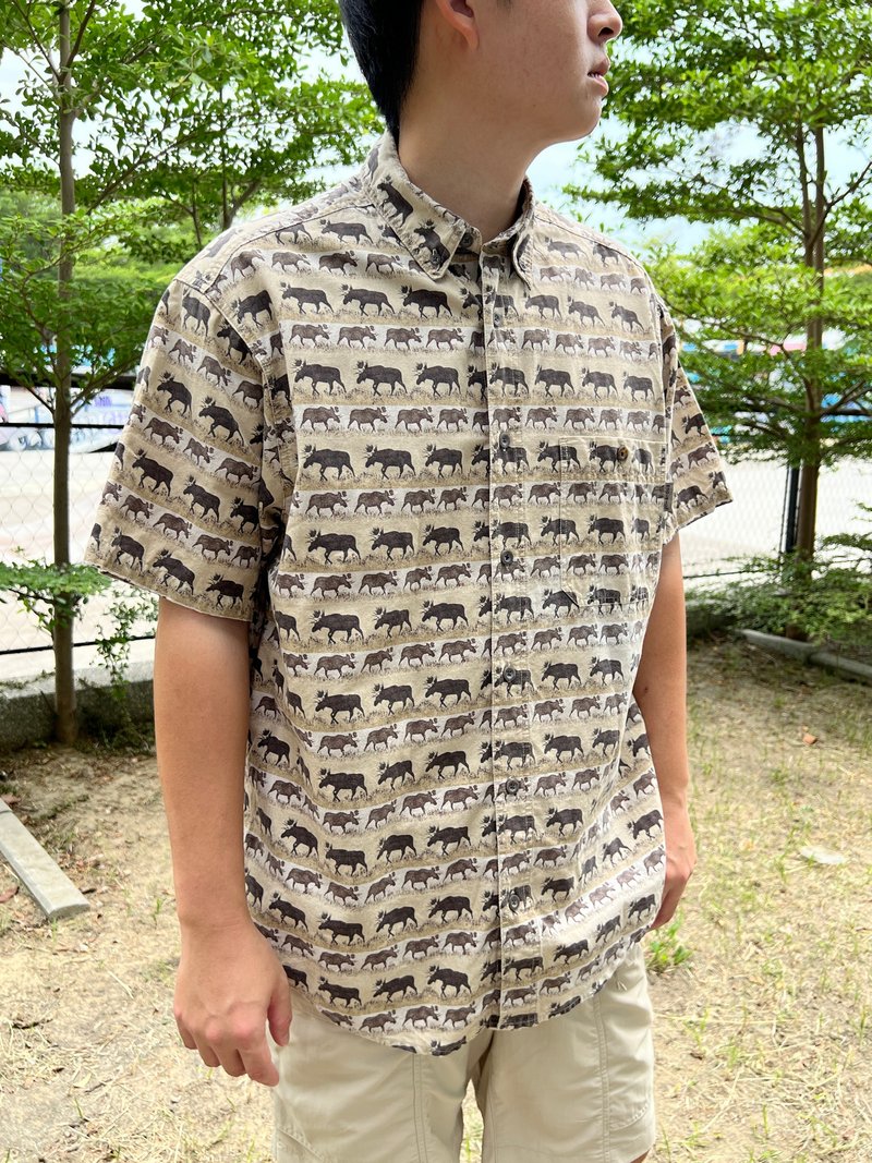Vintage 男版動物襯衫 卡其牛_woolrich - 男襯衫/休閒襯衫 - 棉．麻 