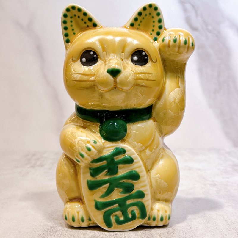 แมวนำโชคญี่ปุ่น Kiyomizu-yaki | ดอกไม้คริสตัล ดอกไม้สีทอง 10 ล้านเรียว ซ้าย - ของวางตกแต่ง - เครื่องลายคราม สีทอง