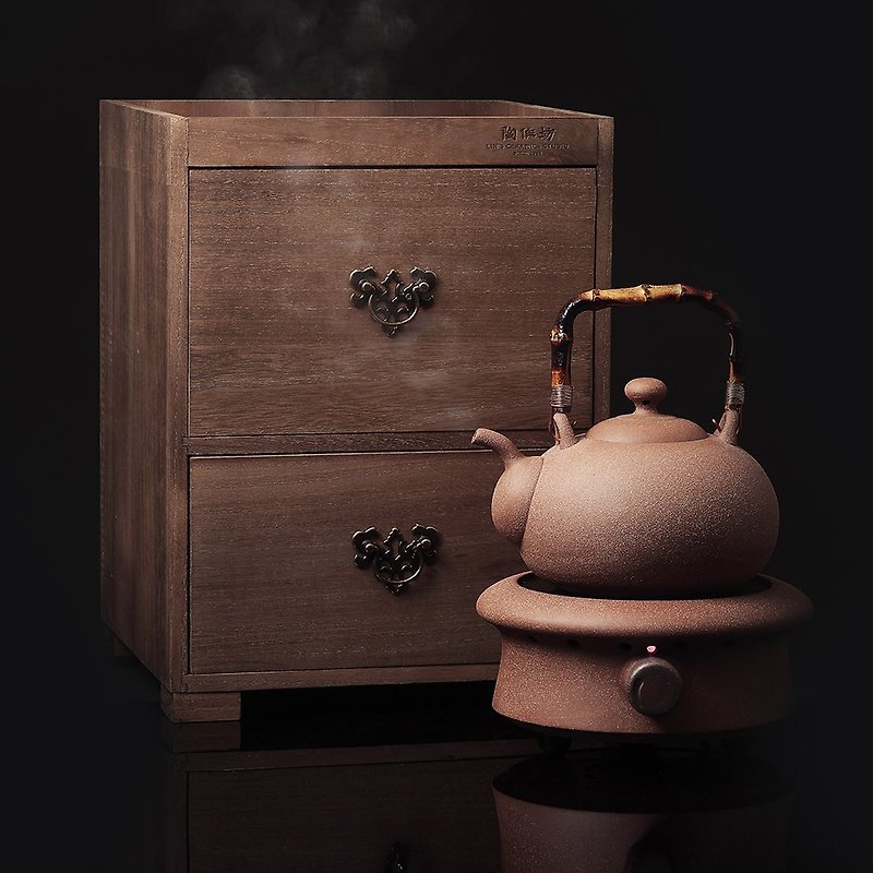 陶作坊│一式燒水壺電陶茶爐組(含木櫃) - 茶具/茶杯 - 其他材質 咖啡色