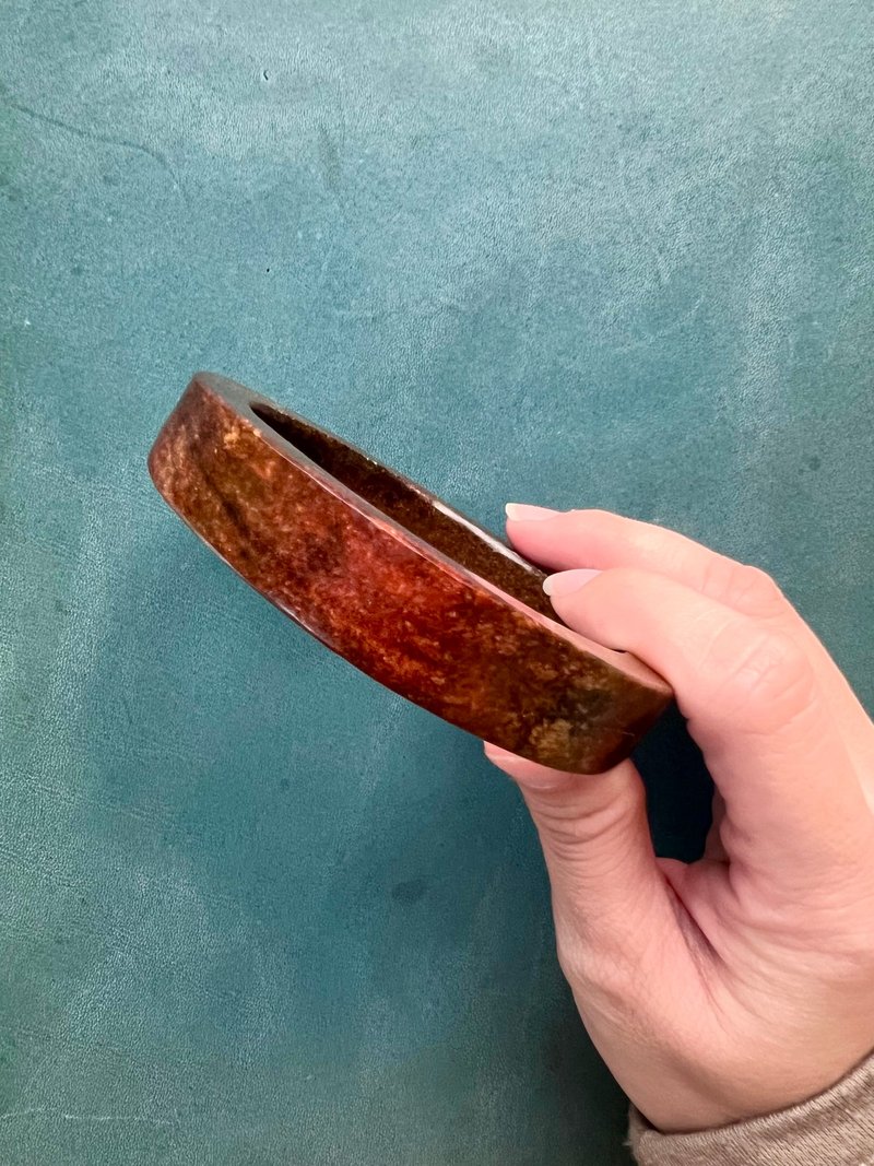 和田玉皮料紅沁手鐲玉鐲適62.63.64圈口/越帶越油潤/ - 手鍊/手環 - 玉石 紅色