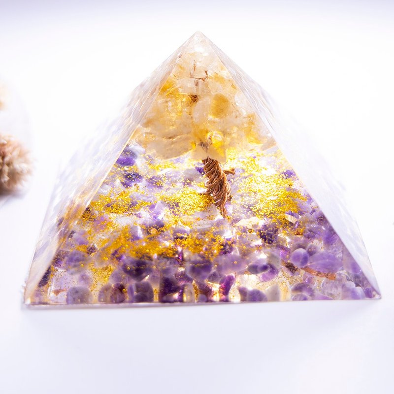 金字塔奧根塔Orgonite生命之樹/脈輪/助眠/冥想/能量黃水晶紫水晶 - 其他 - 樹脂 
