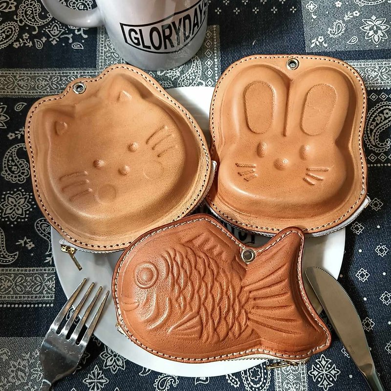 Animal muffin bag/comes in two shapes: cat and bunny - Coin Purses - Genuine Leather Orange