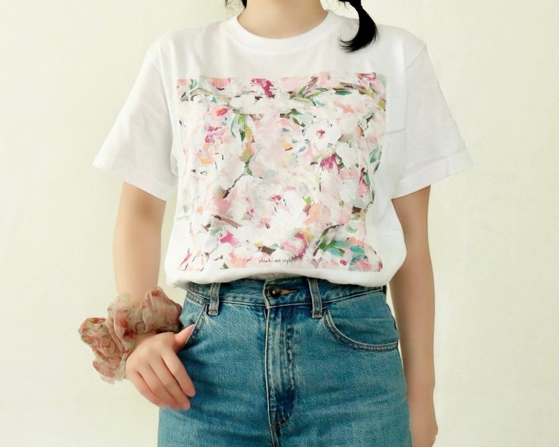 アートを着るTシャツ 桜 - 女 T 恤 - 棉．麻 粉紅色