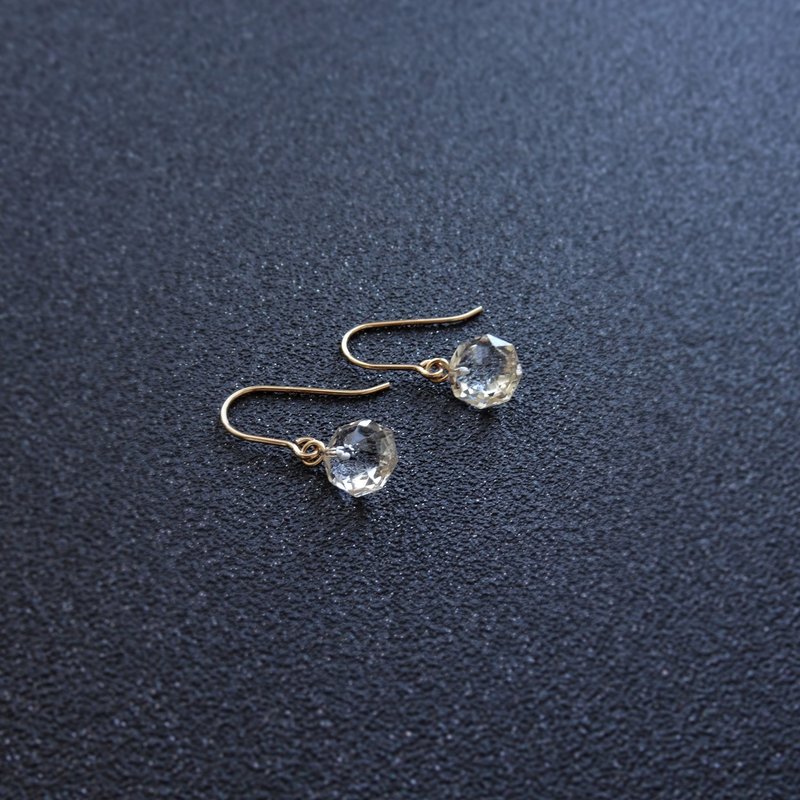 Faceted Octagon Clear Quartz Crystal 14K GF Dangle Earrings (8x8) - ต่างหู - คริสตัล สีทอง