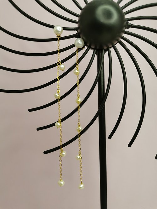 Athena珍珠設計 點滴 長流蘇款巴洛克珍珠耳環 手作
