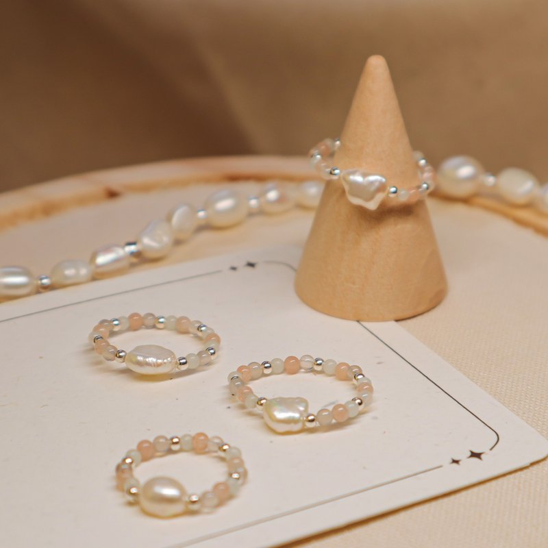 [Snow White] Natural pearl × sun Stone × gray agate × Stone l handmade original - General Rings - Pearl 