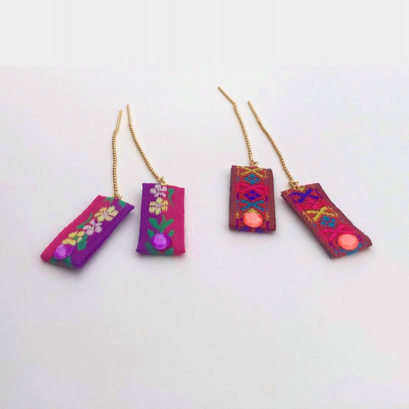 Neon | Latin | Bohemian | BOHO| 2way ピアス 両耳 - 耳環/耳夾/耳骨夾 - 其他材質 紅色