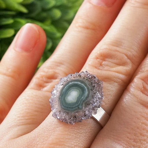 AGATIX Amethyst Slice Ring Stalactite Crystal Purple Gray Lilac Adjustable Ring Jewelry