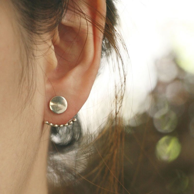 minimal Beaded Geometric Studs Handmade Silver Earring Jackets Simple Delicate耳環 - Earrings & Clip-ons - Sterling Silver Silver