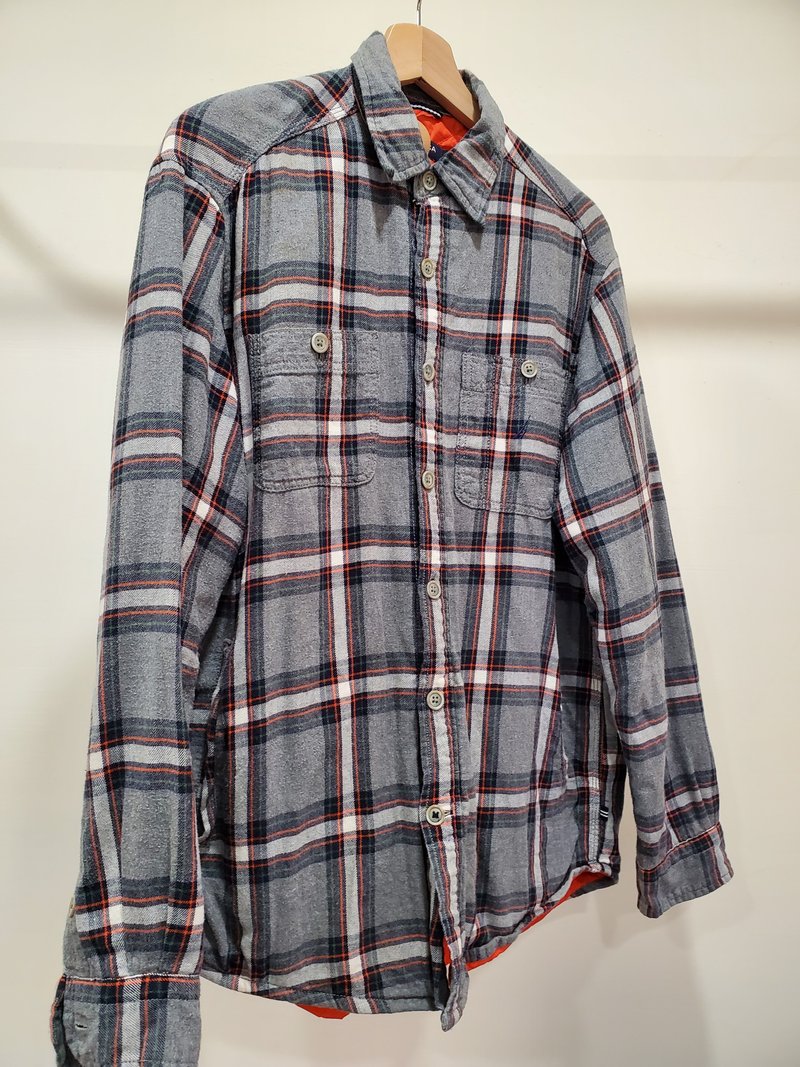 有禮貌穿搭 日本古著 nautica 法蘭絨格紋 舖棉 長襯 L號 - 男襯衫/休閒襯衫 - 棉．麻 灰色