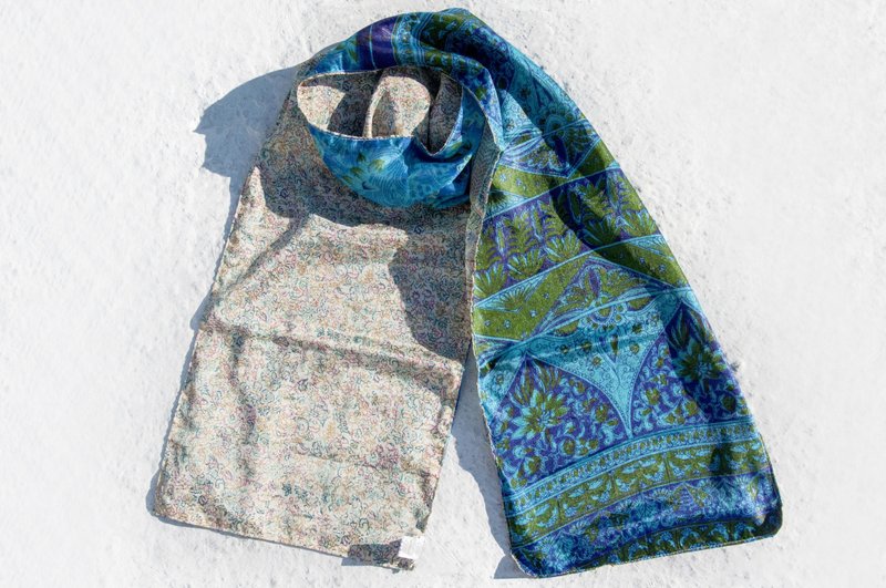 Hand-woven scarf woven scarf stitching scarf top silk Christmas gift Valentine's Day silk scarf/smooth silk scarf/French romantic silk scarf/double-sided scarf-retro Egyptian flowers - ผ้าพันคอ - ผ้าไหม หลากหลายสี