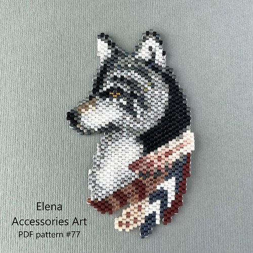 Elena Accessories Art Husky brick stitch PDF pattern #77 for miyuki delica 11/0
