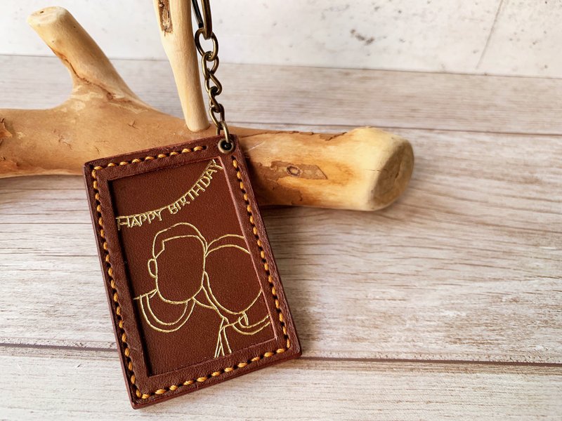 【同圖加購】燙金人像畫鑰匙圈 (方型) - 鑰匙圈/鑰匙包 - 真皮 咖啡色