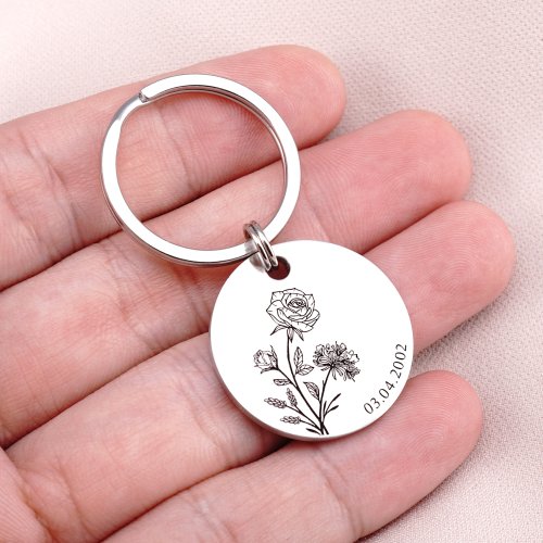 Custom Birth Month Flower Keychain, Personalized Engraved Birth Flower  Keyring - Shop bsilver925 Keychains - Pinkoi