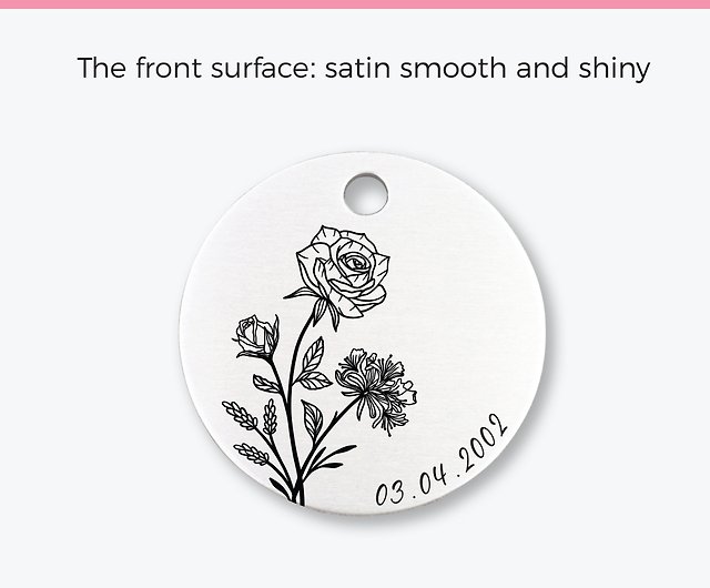 Custom Name and Birth Flower Key Chain, Engraved Birth Date, Flower Key Ring