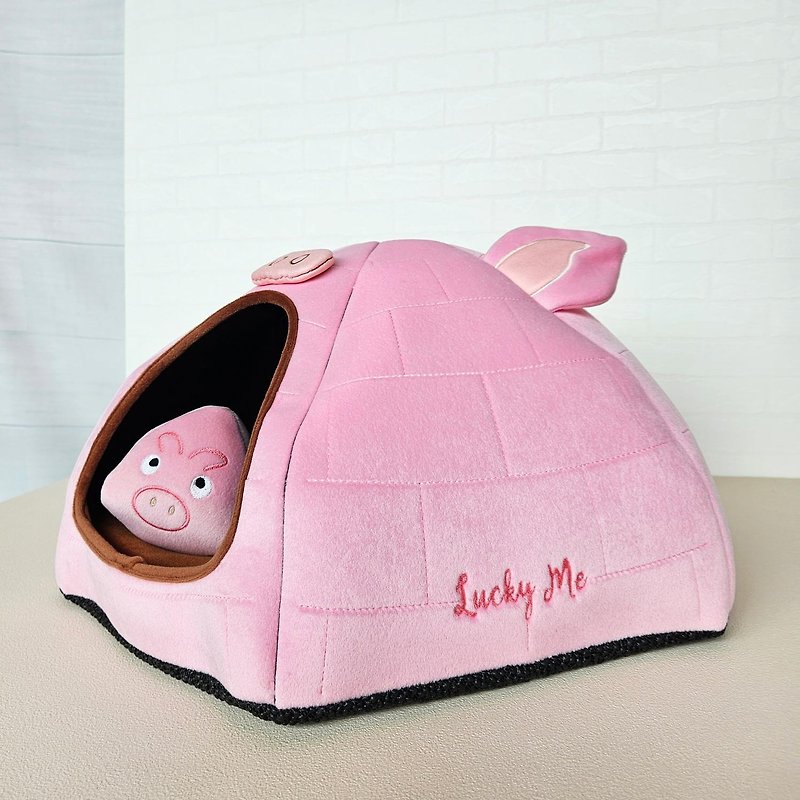 Animal igloo toy set - pink piggy cat soft cushion pet sleeping mat special pet - ที่นอนสัตว์ - ไฟเบอร์อื่นๆ สึชมพู