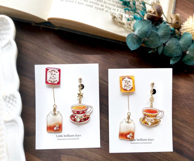 Teabag earring yellow ティーバッグイヤリング・ピアス 紅茶シリーズ - ショップ Little brilliant days  紅茶とフルーツの雑貨店 ピアス・イヤリング - Pinkoi