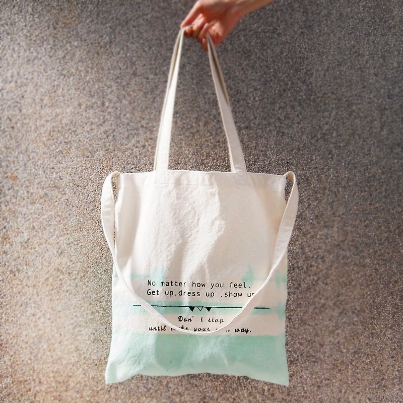 Ma'pin three generations of new tote stripe hand dyed show yourself lake water green / long + short strap cotton canvas hand dyed Tote bag - กระเป๋าแมสเซนเจอร์ - ผ้าฝ้าย/ผ้าลินิน สีเขียว