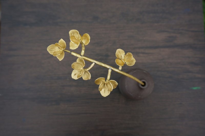 手工黃銅雕藝術蘭花黃銅樹枝擺件 - 擺飾/家飾品 - 銅/黃銅 金色