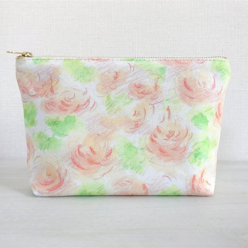 Joy Flower gusseted pouch Orange × green - Toiletry Bags & Pouches - Cotton & Hemp Orange
