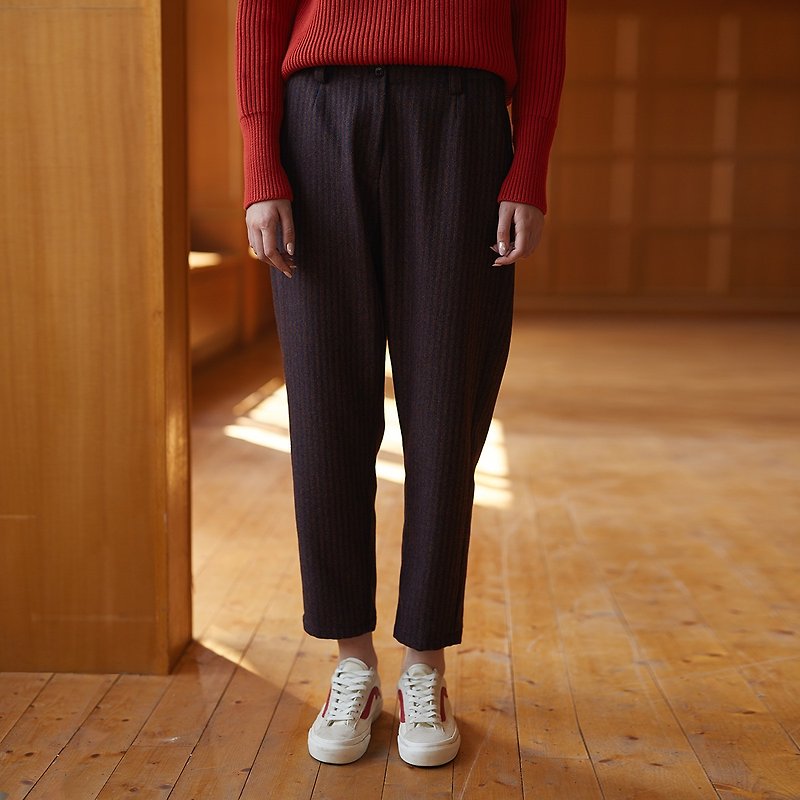 Nine points wool pants striped trousers - กางเกงขายาว - ขนแกะ สีแดง