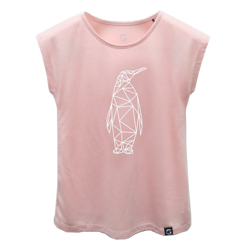 é Grato Tencel coffee yarn moisture wicking short-sleeved T-shirt (Sea World-Penguin) Sweetheart powder - Tops & T-Shirts - Other Materials Pink