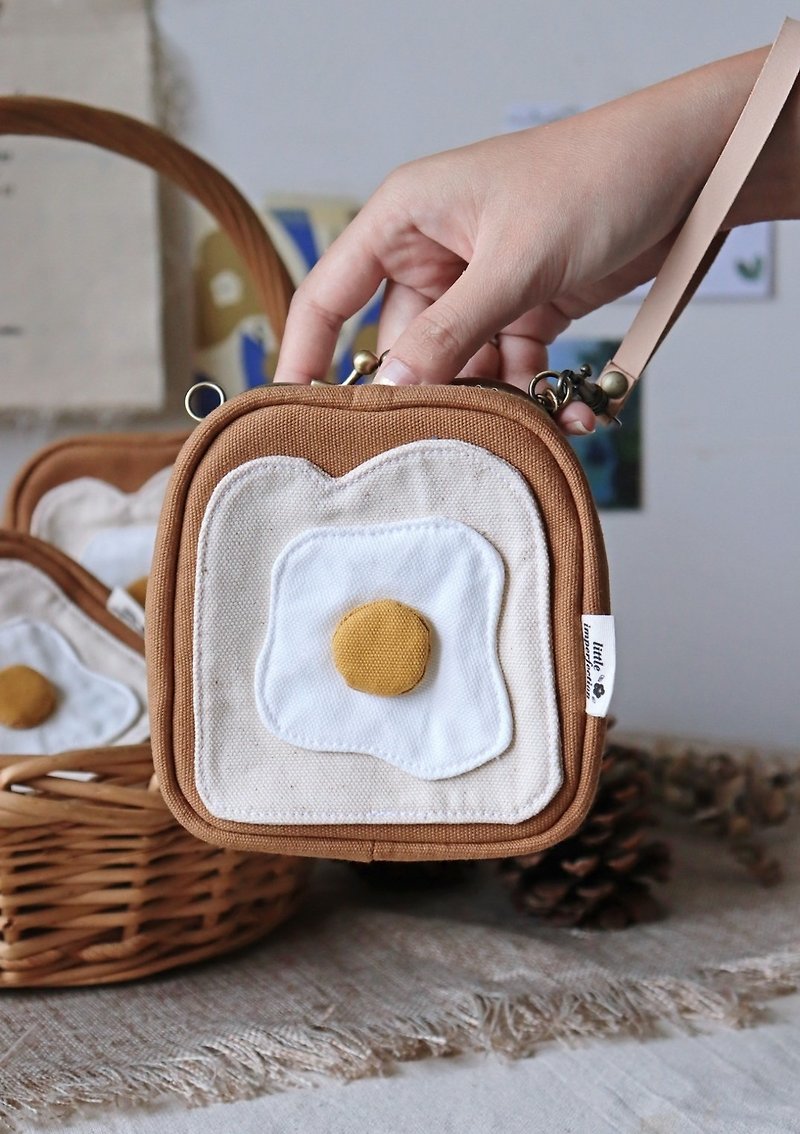 | new | - Mini Egg Toast - Styling Kiss lock bag Bag Universal Bag Coin Purse Storage Bag - กระเป๋าใส่เหรียญ - ผ้าฝ้าย/ผ้าลินิน สีนำ้ตาล