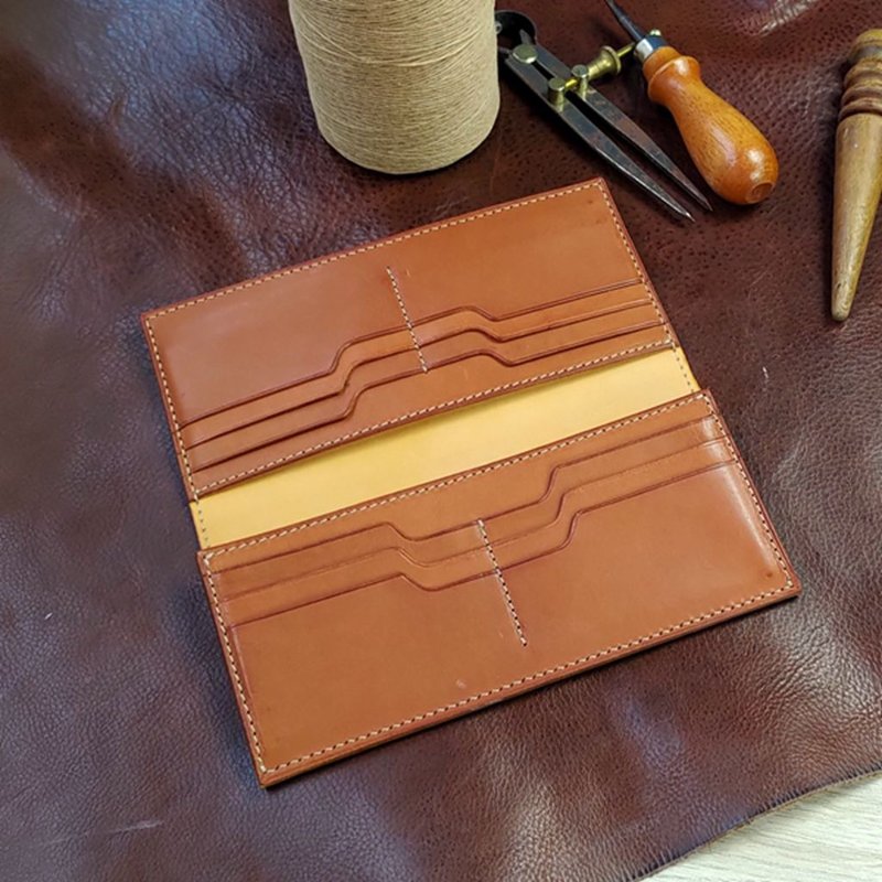 Leather wallets | Handmade wallets | Customized gifts | Vegetable tanned leather - long clip No. 11 - กระเป๋าสตางค์ - หนังแท้ สีนำ้ตาล