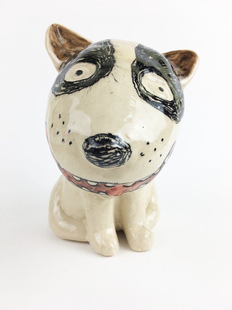 Nice Little Clay Stereo Handmade _ Rivet Collar Dog 01 - Pottery & Ceramics - Pottery White