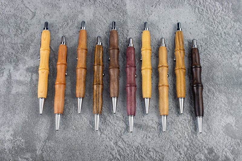 レーザー彫刻が施された木製のハンドプレスボールペン、カスタマイズされた木製ペン[Bamboo Series Silver] - 油性・ゲルインクボールペン - 木製 多色