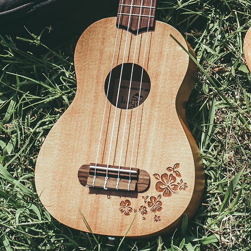 KF13-SM 21-inch Ukulele mahogany veneer hibiscus flower carving series Solid Sopra - Guitars & Music Instruments - Wood Brown