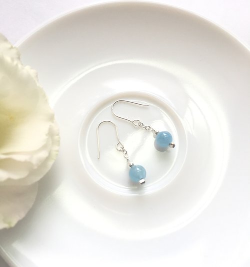 Ops Aquamarine BlueSimpleGemstoneシルバーイヤリング-Aquamarine
