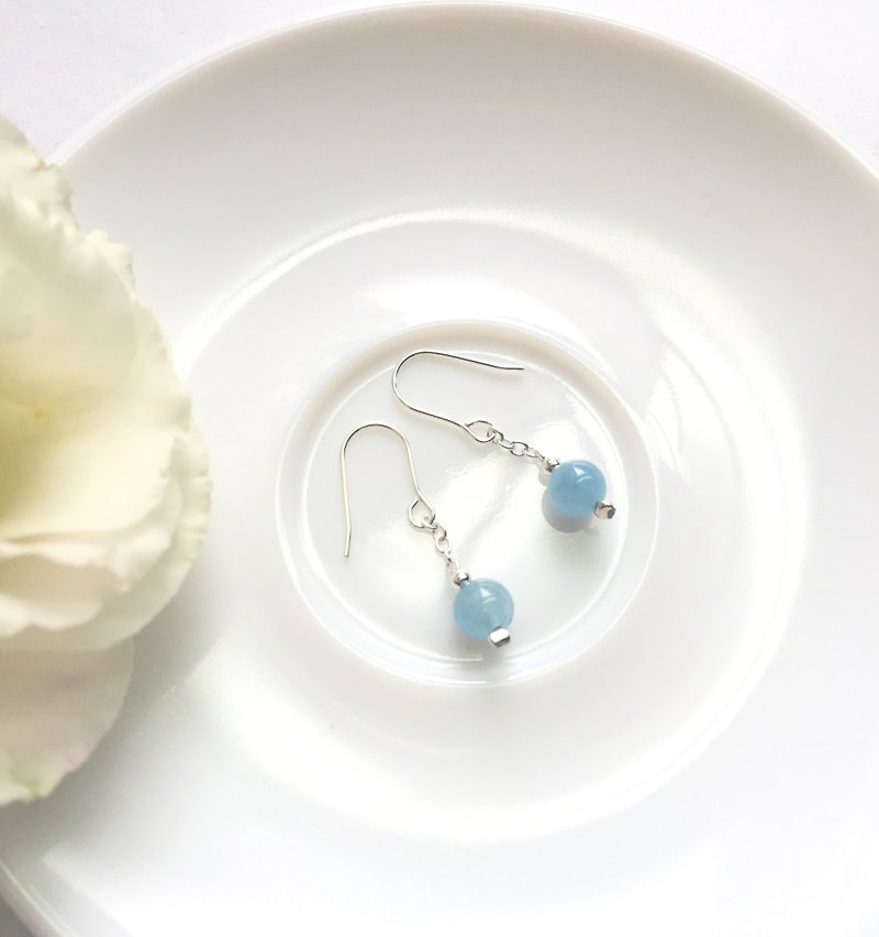 Ops Aquamarine Blue Simple Gemstone Silver earrings - ต่างหู - เครื่องเพชรพลอย สีน้ำเงิน