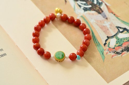 Angel's tears 天使之淚 Jewelry Design 8mm天然川料南紅瑪瑙 綠松翡翠圓牌設計單圈手串s