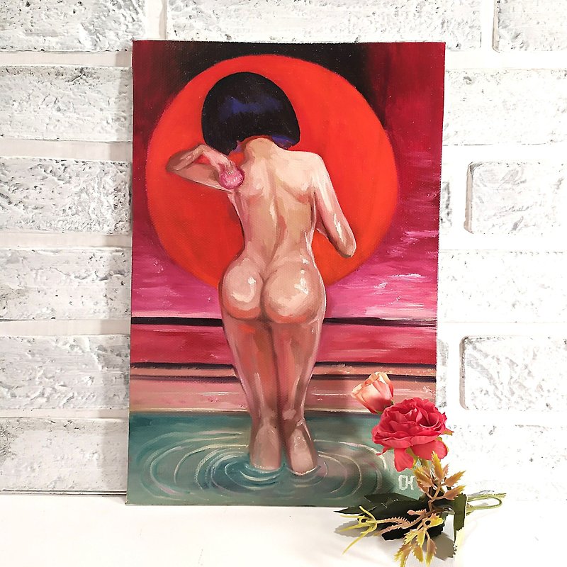 Oil Painting Anime Wall Art Nude Woman Original painting Geisha Art, 女人原創油畫 - โปสเตอร์ - วัสดุอื่นๆ หลากหลายสี