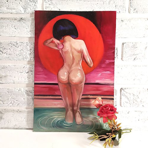 Colorful Gallery Olga Oil Painting Anime Wall Art Nude Woman Original painting Geisha Art, 女人原創油畫