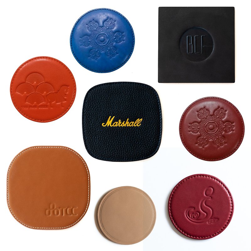 Corporate gifts, leather coasters and heat insulation pads can be embossed with optional colors - ที่รองแก้ว - หนังแท้ หลากหลายสี