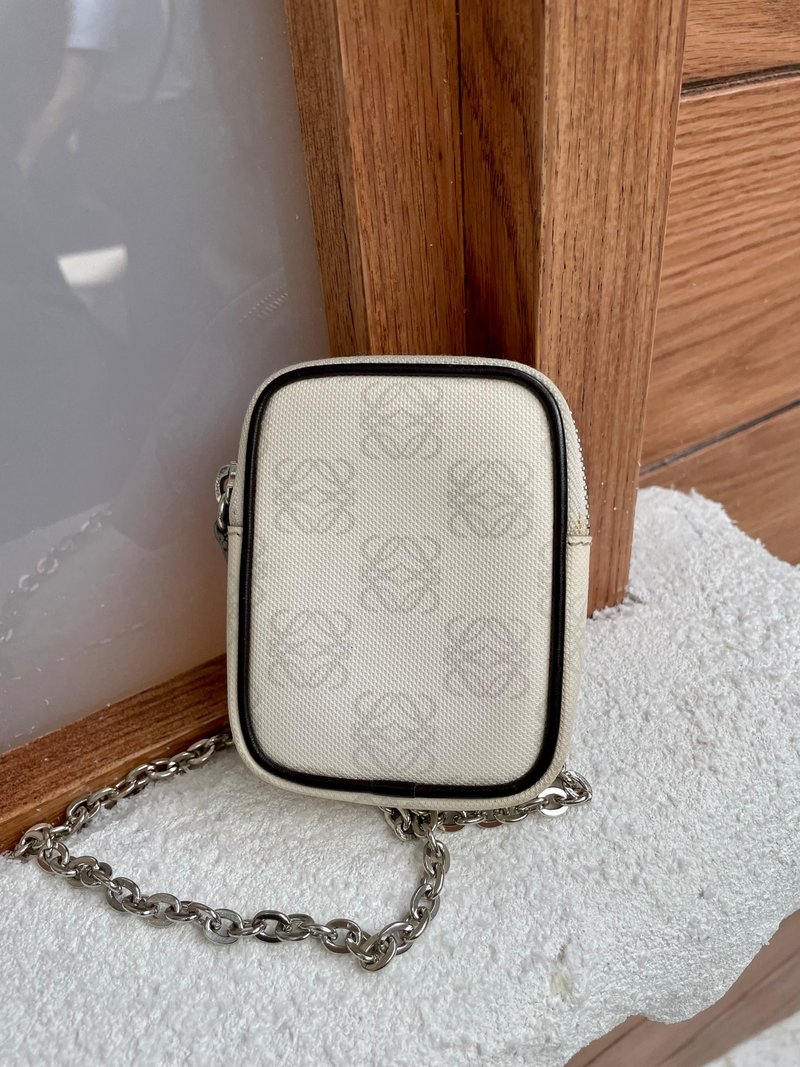 Loewe Vintage Anagram Mini Pouch 羅意威中古圖騰小物包 - 零錢包/小錢包 - 真皮 白色
