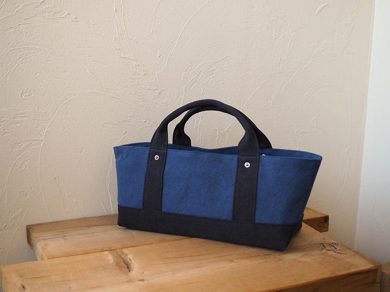 Tote with Yukonaku with lid (Cerulean Blue × Black) - Handbags & Totes - Cotton & Hemp Blue