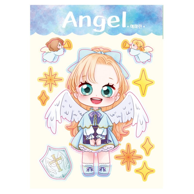 Angel - cute girl peel off seal sticker (haeparine) person sticker - 貼紙 - 紙 藍色