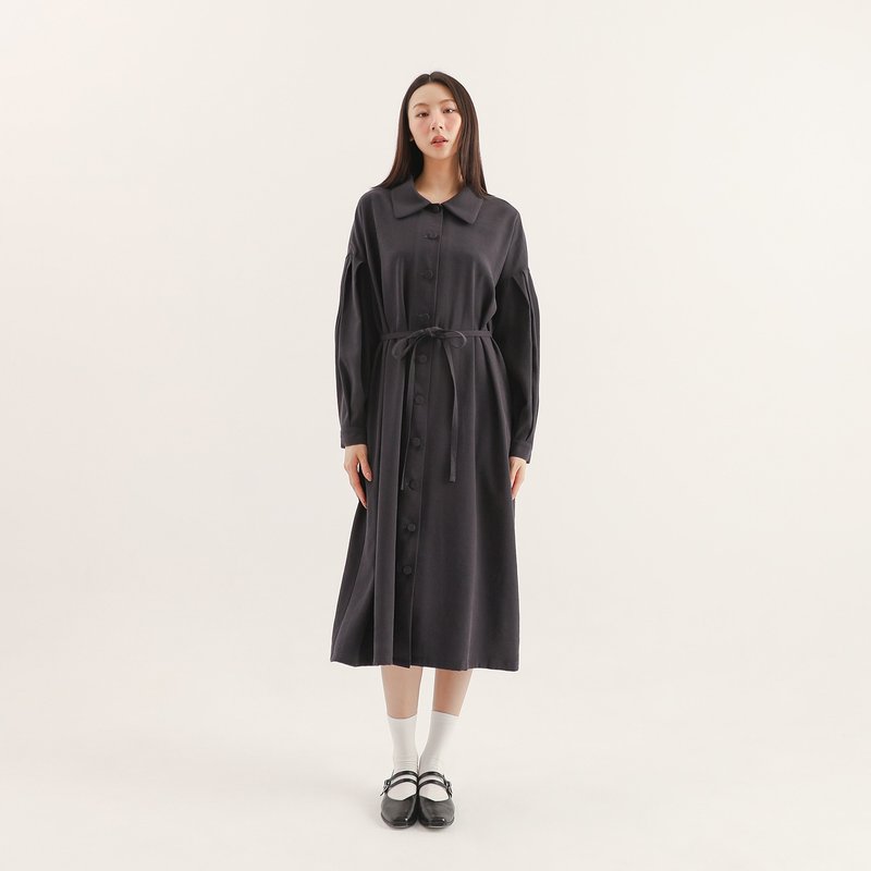 【經典原創】Peaceful_寧靜法式洋裝_CLD510_藏青 - 洋裝/連身裙 - 聚酯纖維 藍色