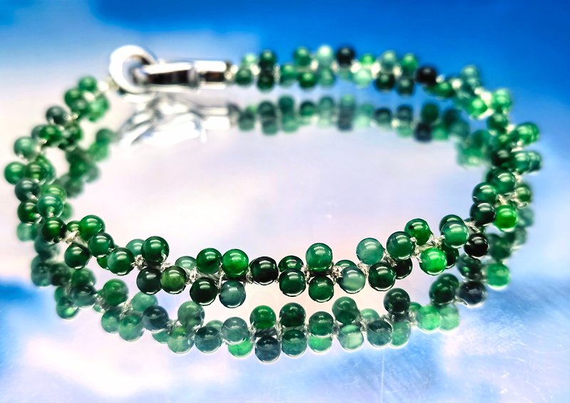 純銀系列 - 雙排碧綠冰翡翠手編珠串 - 約100多顆3毫米翡翠珠 - 手鍊/手鐲 - 寶石 
