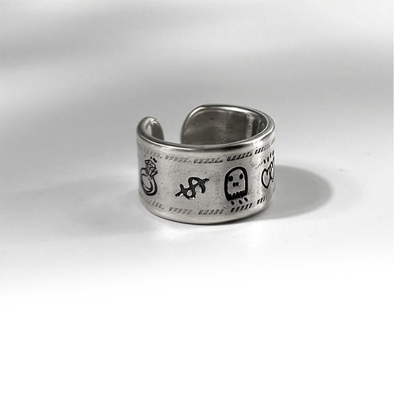 手工戒指99純銀戒子定做刻字指環男女潮流復古情侶訂婚禮物開口 - 戒指 - 純銀 銀色